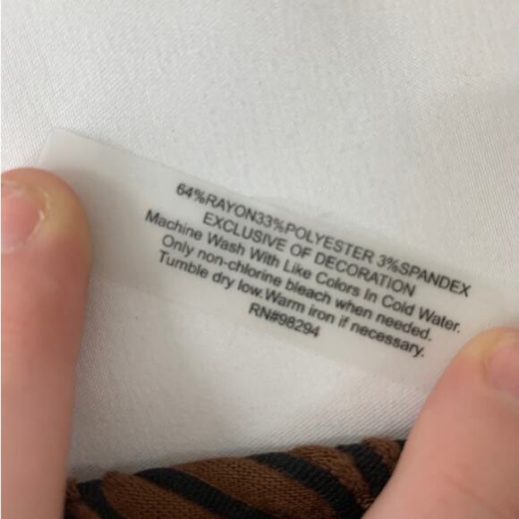 Onque Casual Womens Textured Stretch Top 3/4 Sleeves Brown Black PXL Blouse - Picture 7 of 10